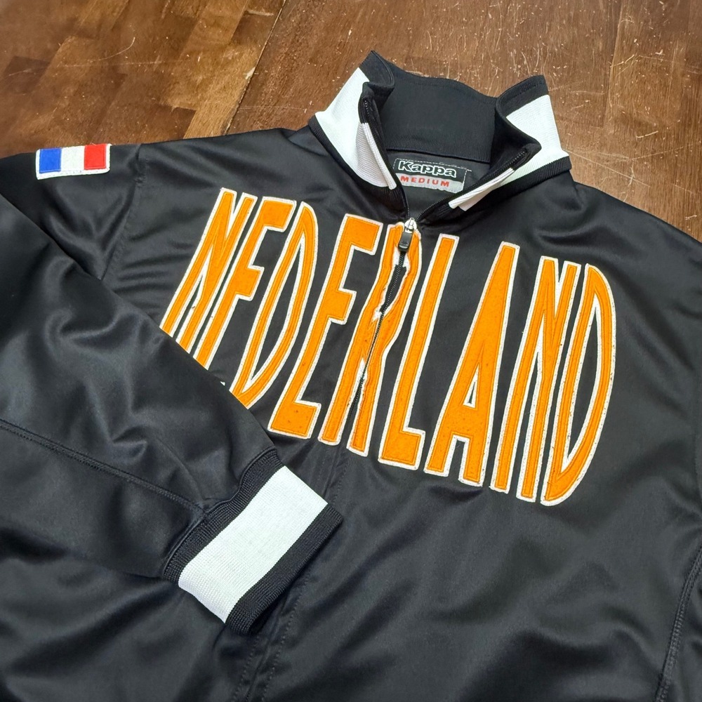 Vtg Kappa Nederland Track Jacket Mens M Black Orange Soccer Full Zip Sportswear
